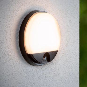 Lucide Hups IR - applique murale extérieure avec détecteur - Ø 21 x 4,9 cm - 10W LED inclus - IP54 - noir