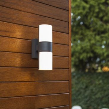 Lutec Cyra - applique murale extérieure - 7 x 12 x 24 cm - 2 x 8W LED inclus - IP54 - gris foncé