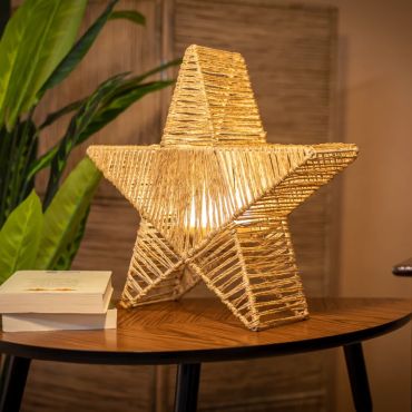 New Garden Sisine Star 60 - lampe de table rechargeable par télécommande - 60 x 60 x 12,5 cm - 9W dimmable LED inclus - IP54 - naturel