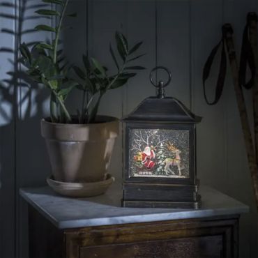 Konstsmide Christmas lights - lanterne de neige avec le Père Noël et l'élan sur piles - 17,5 x 8,5 x 25 cm - marron