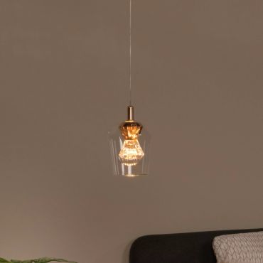 Lucide Berliane - lampe suspendue - Ø 13 x 164,5 cm - 4W dimmable LED inclus - transparent et doré