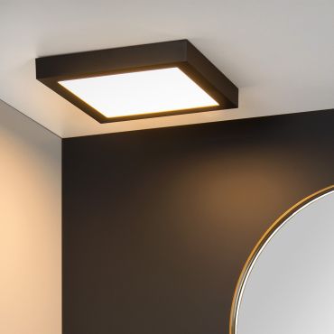 Lucide Brice-Led - plafonnier - 30 x 30 x 3,9 cm - 30W LED dimmable inclus - IP44 - noir