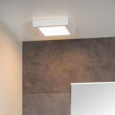 Lucide Brice-Led - plafonnier - 22 x 22 x 3,9 cm - 22W LED dimmable inclus - IP44 - blanc