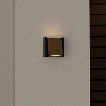 Nova Luce Kioo - applique murale extérieure - 14 x 14 x 8 cm - 10W LED inclus - IP65 - noir sablé et bois