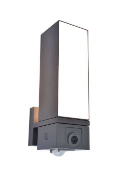 Lutec Cuba - applique murale extérieure avec détecteur de mouvement et caméra - smart lighting - Lutec Connect - 9,2 x 19,5 x 32,5 cm - 17,3W LED inclus - IP44 - gris foncé