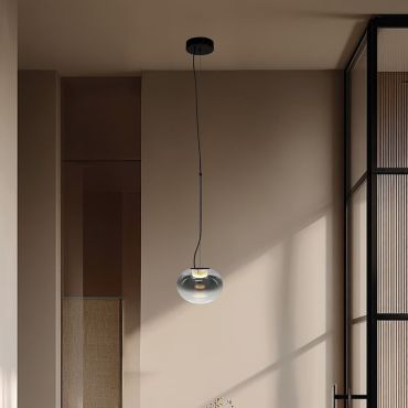 VK Lighting Iori - lampe suspendue - Ø 20 x 125 cm - 5W LED inclus - noir et gris fumé