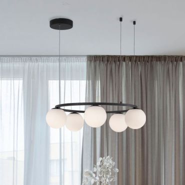 Nova Luce Joline - lampe suspendue - Ø 50 x 155 cm - 40W LED inclus - noir sable et blanc opale