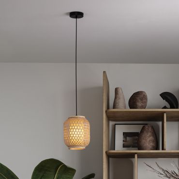 Nova Luce Asma - lampe suspendue - Ø 20 x 150 cm - rotin et noir sablé