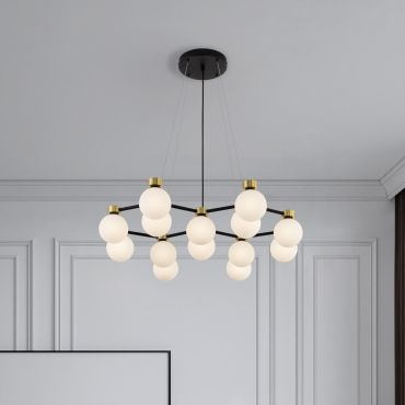 Nova Luce Ovalino - lampe suspendue - 73 x 143 x 64 cm - satin doré, noir mat et blanc opale