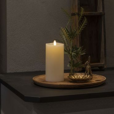 Konstsmide - Bougie de cire LED alimentée par piles avec flamme flamboyante - Ø 7,6 x 16,5 cm - blanc cassé