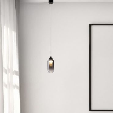 Nova Luce Kita - lampe suspendue - Ø 7 x 154 cm - 6W LED inclus - noir sablé et verre fumé