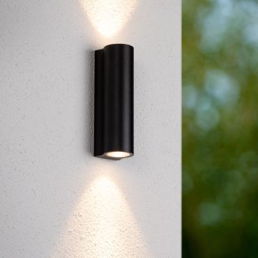 Lucide Akra - applique murale extérieure - 5,5 x 6,5 x 20 cm - 2x 13W LED inclus - IP54 - noir