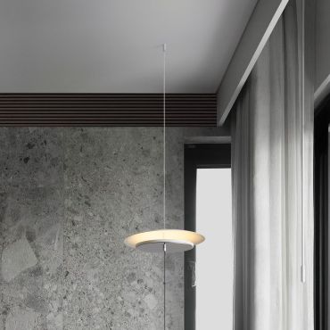 Nova Luce Olos - lampe suspendue - 35 x 370 x 10 cm - 21W dimmable LED inclus - blanc sablé et miroir chromé