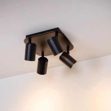 Lucide Lennert - spot en saillie - 22 x 22 x 12,5 cm - 4 x 5W LED dimmable inclus - IP44 - noir