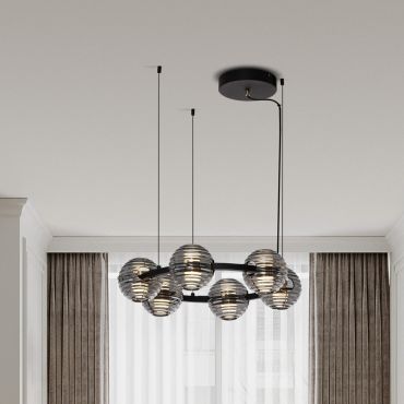 Nova Luce Las - lampe suspendue - Ø 63 x 160 cm - 60W dimmable LED inclus - noir sablé, or et gris fumé