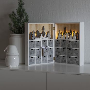 Konstsmide Lumières de Noël - calendrier de l'avent en bois alimenté par piles - 27,5 x 36,5 x 11 cm - blanc