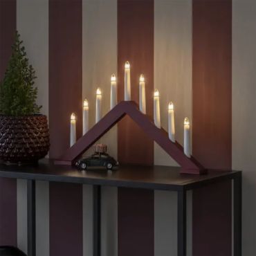 Konstsmide Christmas lights - bougeoir de Noël en bois - 50,6 x 5 x 32 cm - rouge foncé mat