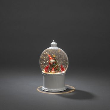 MODÈLE D’EXPOSITION - Konstsmide Christmas lights - lanterne de neige avec 4 Pères Noël à piles - Ø 12,5 x 21 cm - blanc antique