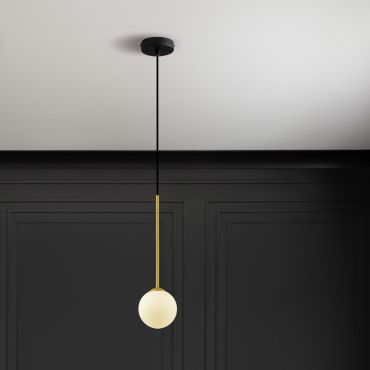 Nova Luce Savoy - lampe suspendue - Ø 11 x 163 cm - satin doré, noir mat et blanc opale