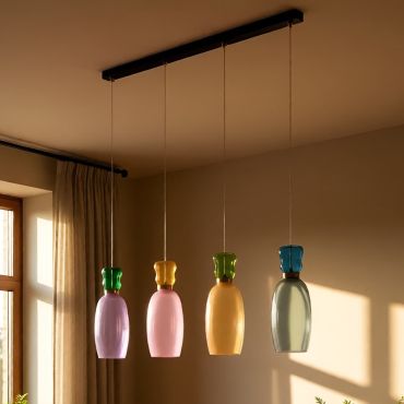 Nova Luce Pluma - lampe suspendue - 96 x 150 x 15 cm - 36W LED inclus - or, jaspe brillant, violet, jaune, rose, vert clair, bleu clair et verre cyan