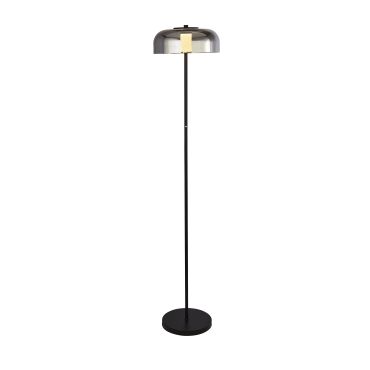 MODÈLE D’EXPOSITION - Searchlight Frisbee - lampadaire - 147 cm - 15W LED dimmable inclus - noir mat et verre fumé