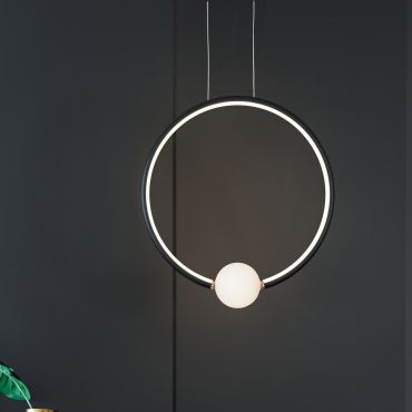 Nova Luce Celia - lampe suspendue avec télécommande - 43 x 10 x 120 cm - 25,6W LED dimmable inclus - noir et opale