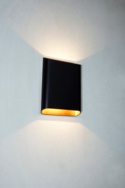 Artdelight Diaz Large - applique murale - 4 x 14,5 x 20 cm - 2 x 6W LED inclus - IP65 - noir avec or