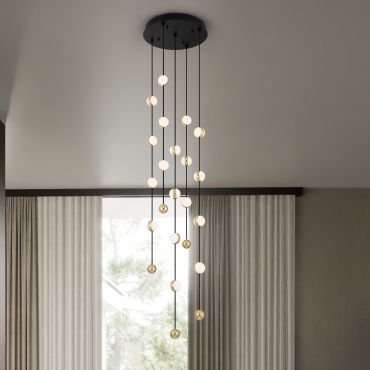 Nova Luce Alcinoe - lampe suspendue - Ø 38 x 200 cm - 64W dimmable LED inclus - noir mat et or
