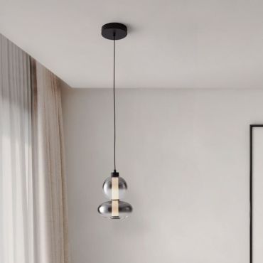 Nova Luce Bally - lampe suspendue - Ø 20 x 158 cm - 12W dimmable LED inclus - noir mat et gris fumé