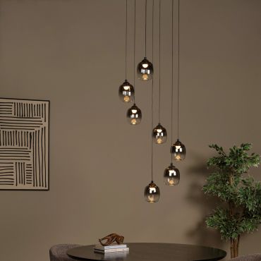 Lucide Tamino - lampe suspendue - Ø 52 x 186 cm - 7 x 7W LED dimmable inclus - noir