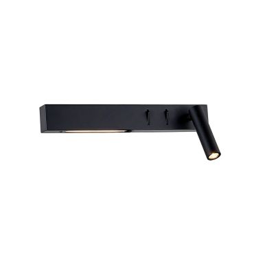 VK Lighting Bar - applique murale avec liseuse à droite - 30 x 17 x 5 cm - 3W + 6W LED inclus - noir
