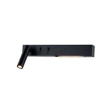 VK Lighting Bar - applique murale avec liseuse à gauche - 30 x 17 x 5 cm - 3W + 6W LED inclus - noir