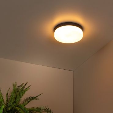 Lucide Biskit - plafonnier avec détecteur de mouvement - Ø 28 x 7,5 cm - 18W LED inclus - IP44 - noir