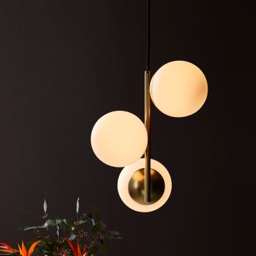Nordlux Lilly - lampe suspendue - Ø 32 x 36,5 cm - laiton et blanc opale
