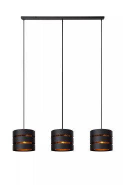 Lucide Rosas - lampe suspendue 3L - 130 x 26 x 152 cm - noir et laiton