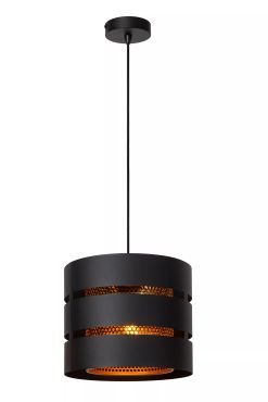 Lucide Rosas - lampe suspendue - Ø 26 x 152 cm - noir et laiton