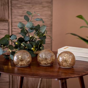 MODÈLE D’EXPOSITION - New Garden Lua - set décoratif de boules lumineuses - 3 pièces - Ø 10 cm - or