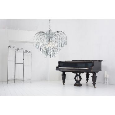 Searchlight Waterfall - lampe suspendue - Ø 53 x 98 cm - chrome et transparent
