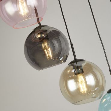 Searchlight Mardi Gras II - lampe suspendue - Ø 54 x 200 cm - noir mat et verre coloré