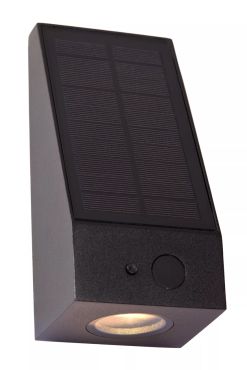 Lucide Irwin - Applique d'extérieur avec capteur solaire jour/nuit - 8,1 x 8 x 18 cm - 2W LED dimmable inclus - IP54 - noir