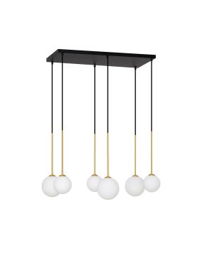 Nova Luce Savoy - lampe suspendue - 77 x 163 x 34 cm - satin doré, noir mat et blanc opale