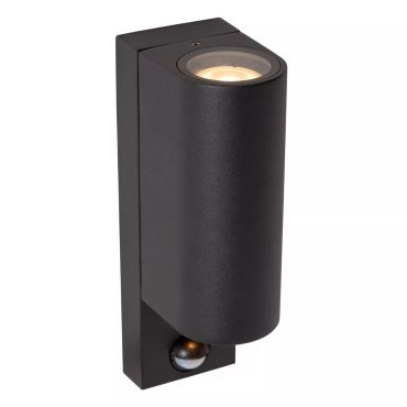 Lucide Zaro Round - applique murale extérieure avec détecteur - 7 x 10,4 x 23 cm - IP65 - noir