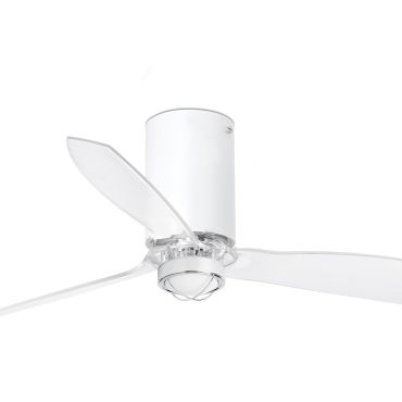 Faro Mini Tube - ventilateur de plafond avec lumière et télécommande - Ø 128 cm - 17W LED inclus - blanc mat et transparent
