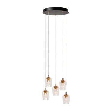 Lucide Berliane - lampe suspendue - Ø 34 x 164,5 cm - 5 x 4W LED dimmable inclus - transparent et doré