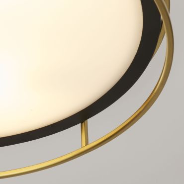 Searchlight Phoenix - plafonnier - Ø 40 x 10 cm - IP44 - noir et laiton