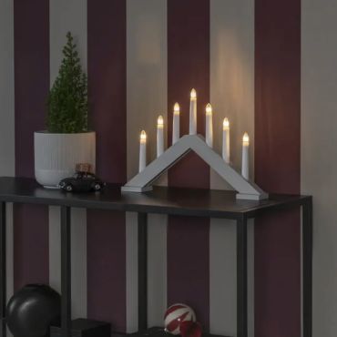 Konstsmide Lumières de Noël - bougeoir de Noël en bois - 40,5 x 5 x 26,5 cm - beige mat