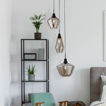 Searchlight Mia - lampe suspendue - Ø 51 x 150 cm - noir mat et verre fumé