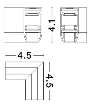 Nova Luce Ultra Slim - rail magnétique en saillie - connecteur horizontal à 90 degrés - 4,5 x 4,5 cm - noir