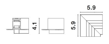 Nova Luce Ultra Slim - rail magnétique encastré sans raccord avec ailettes de 1cm de profondeur - connecteur horizontal à 90 degrés - 5,9 x 5,9 cm - noir