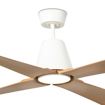 Faro Typhoon - ventilateur de plafond avec lumière et télécommande - Ø 127 cm - 19W LED inclus - IP44 - blanc et érable